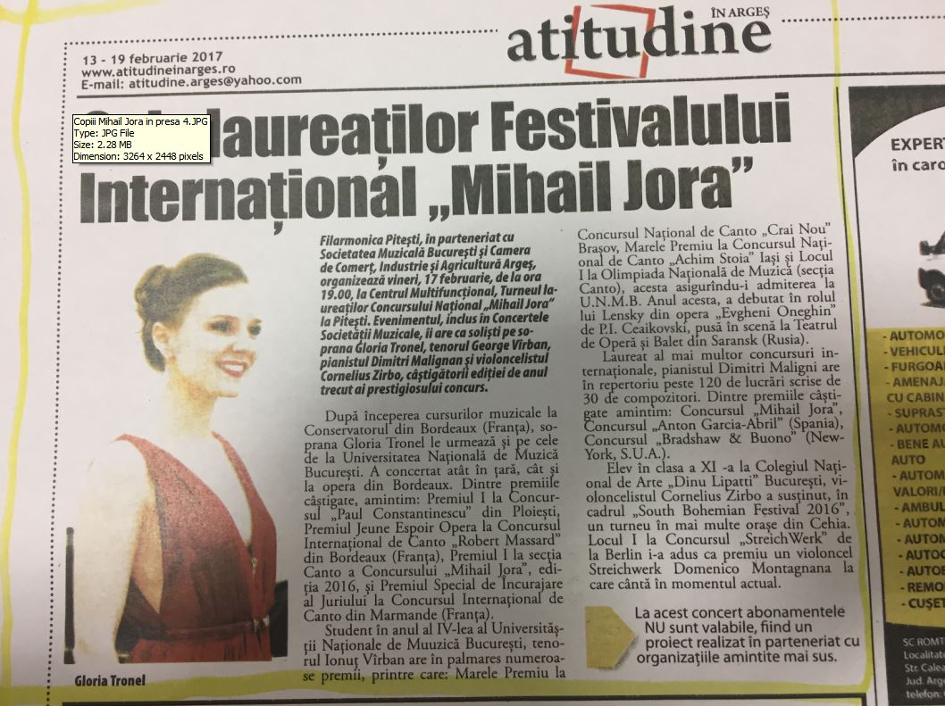 Turneul Laureatilor Concursului National Mihail Jora 2017 la Pitesti